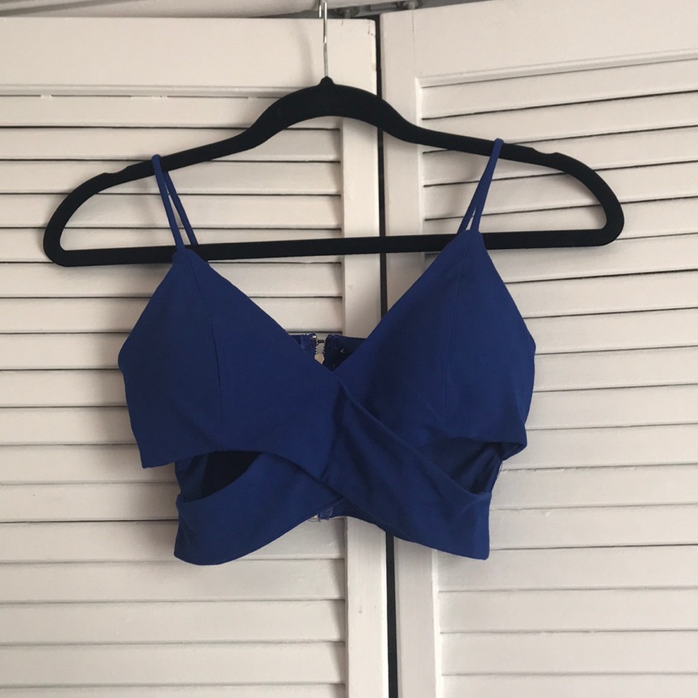 HOT blue crossover crop top tank